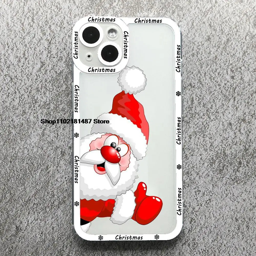 Cartoon New Year Christmas Phone Case For iPhone 13 12 11 14 15 16 17 Pro Max 16Plus 17AIR Cute elk santa Clear Soft bumper Case