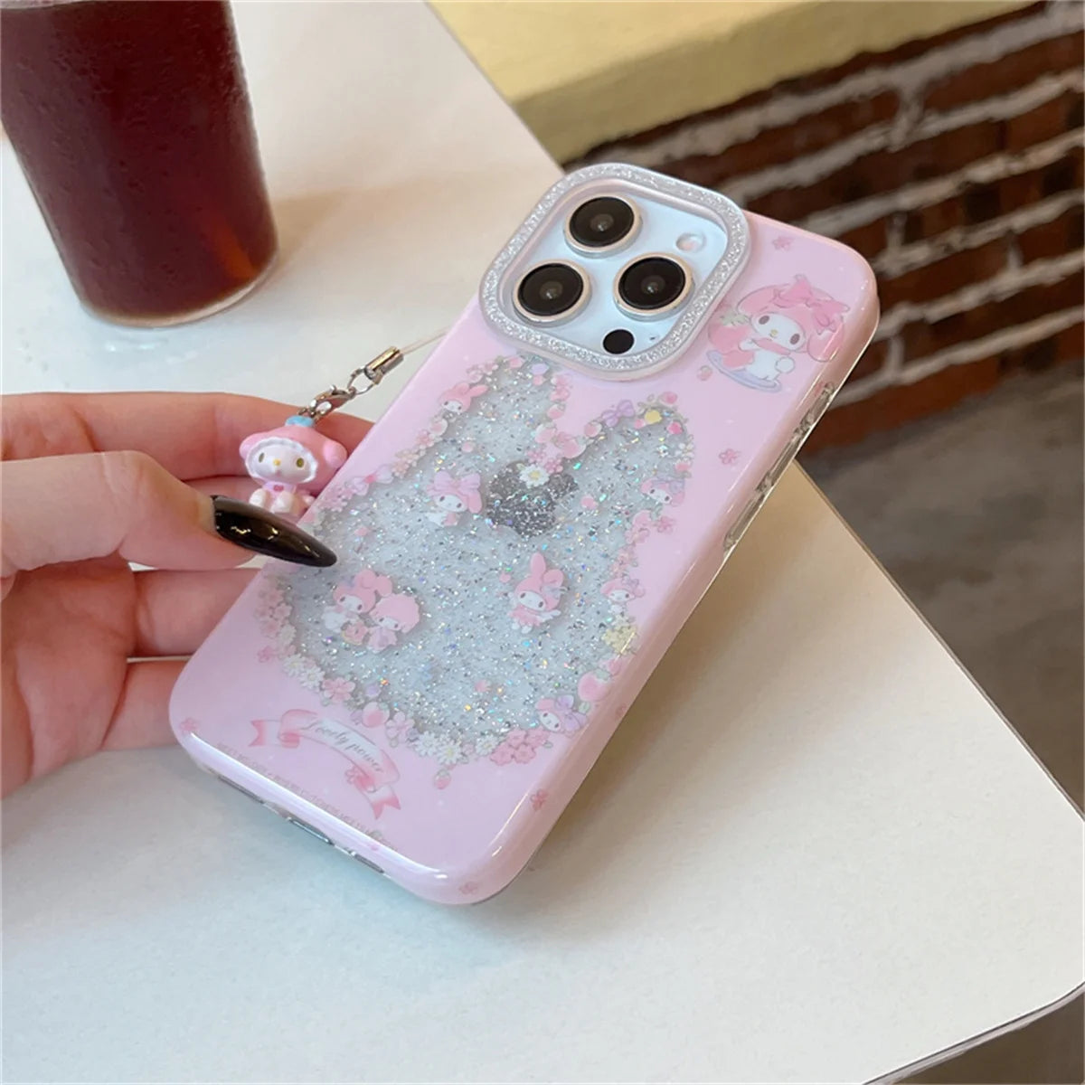 Funny Cute Clear Glitter Melody Phone Case For iPhone 16 Pro 15 14 Pro Max Protective Cover with Pendant Shockproof Cases