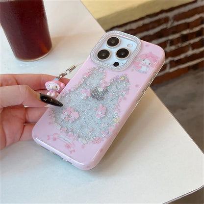 Funny Cute Clear Glitter Melody Phone Case For iPhone 16 Pro 15 14 Pro Max Protective Cover with Pendant Shockproof Cases