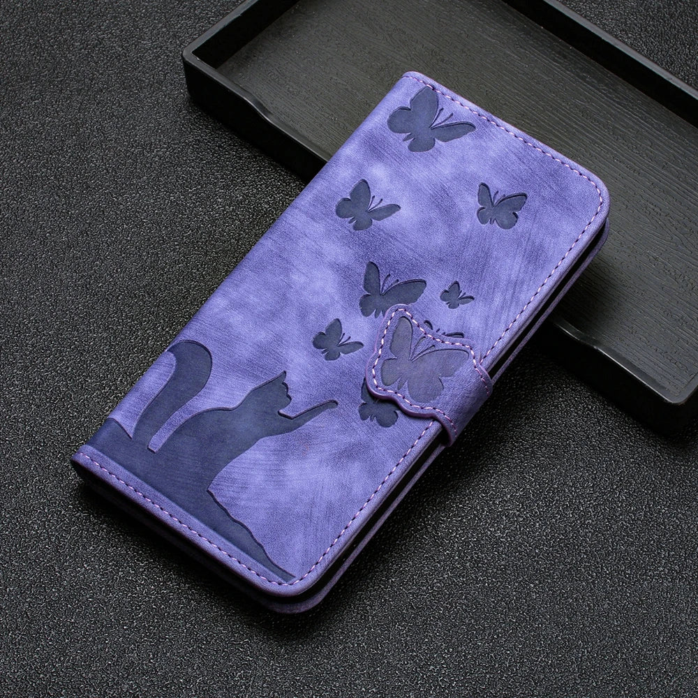 i Phone 17 Flip Case for Coque iPhone 15 16 14 13 12 11 Pro Max iPhon 15 Plus Cases Cute Cat Butterfly Leather Wallet Back Cover