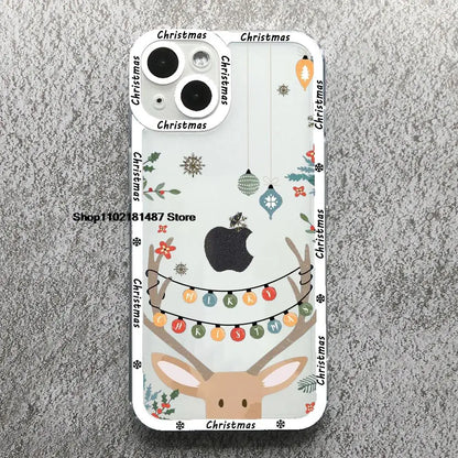 Cartoon New Year Christmas Phone Case For iPhone 13 12 11 14 15 16 17 Pro Max 16Plus 17AIR Cute elk santa Clear Soft bumper Case
