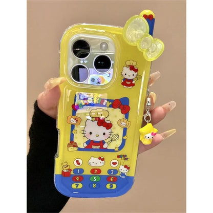 ins Cute Hello Kitty Bow Telephone Phone Case For iPhone 16 15 14 13 Pro Max Shockproof Bumper Protective Back Cover 3D Fundas