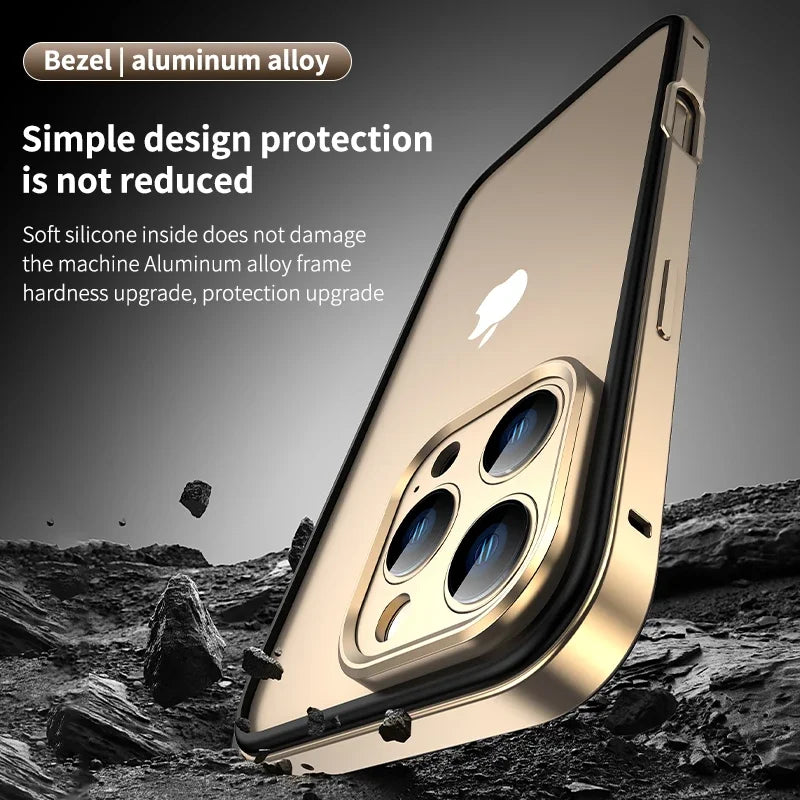 Camera Protection + Hybrid Silicone Frame Aluminum Metal Phone Case For iPhone 16 15 14 13 Pro Max Better Heat Bumper