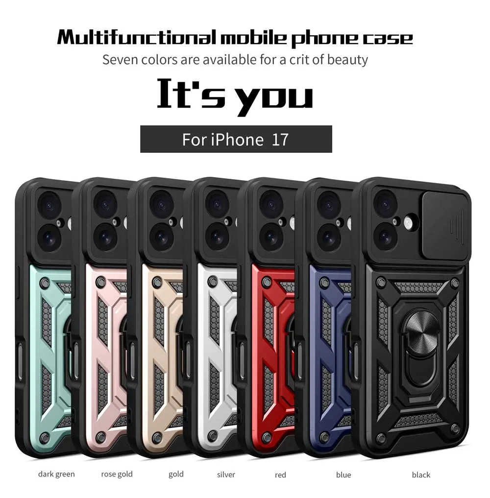 Shockproof Armor Case For iPhone 17 Car Holder Phone Cover for iPhone17 5G Camera Lens Protection Fundas