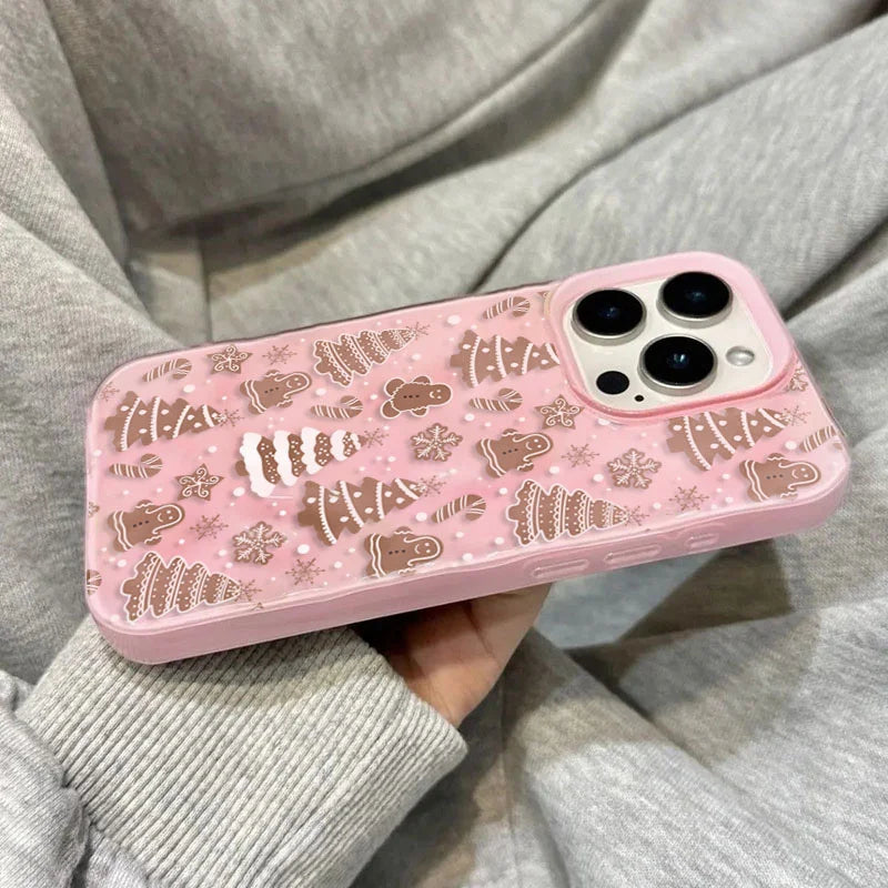 Cartoon Christmas Tree Snowman Phone Case For iPhone 17 16 15 14 Plus 13 12 11 Pro Max 16 Plus Shockproof Folds Texture Cover