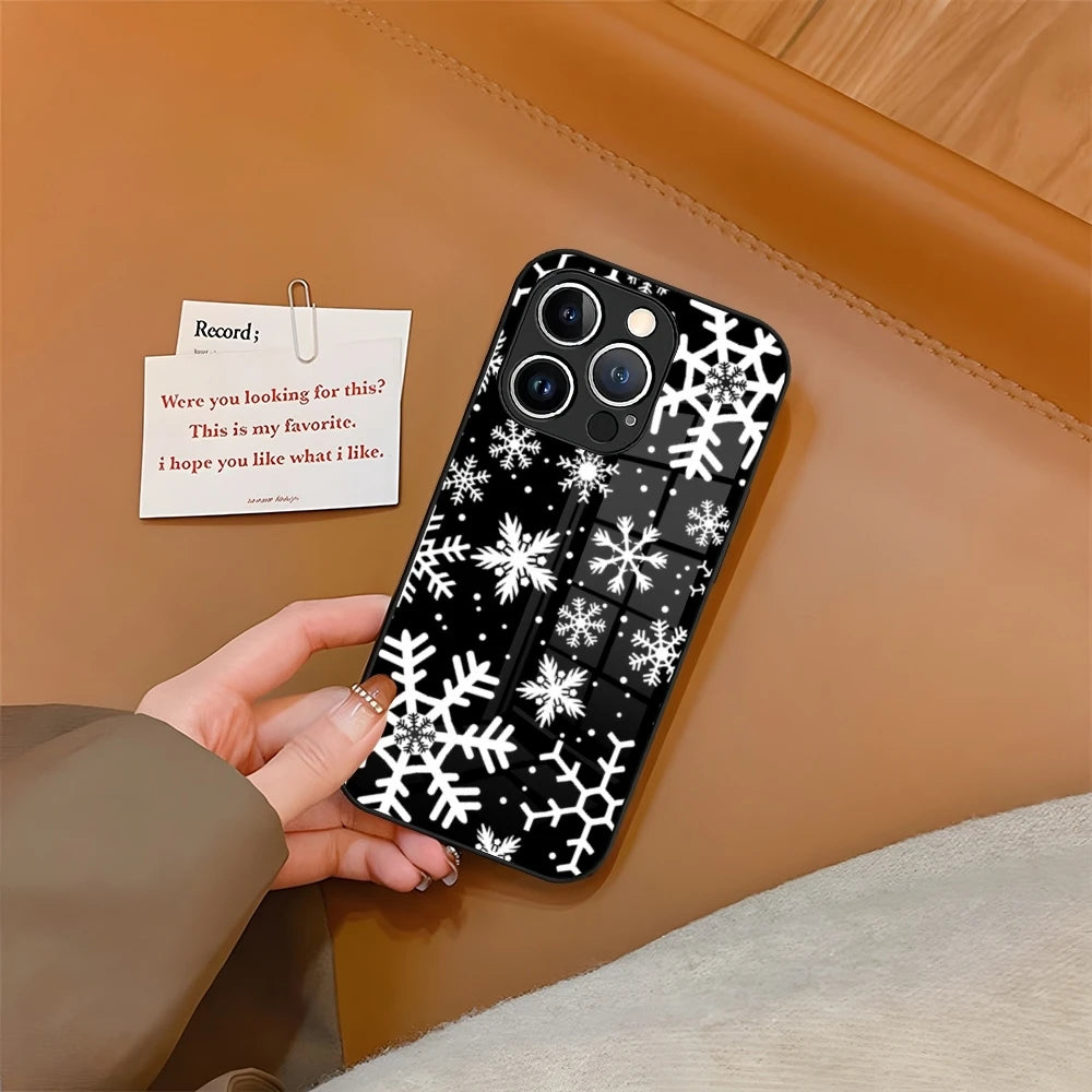 Christmas Phone Case Tempered Glass For iPhone 16 15 13 14 12 11 Pro XS Max Plus Mini SE2020 Coque