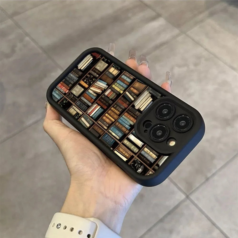 Book Shelf Creative Pattern Silicone Phone Case For iPhone 16 Pro Max Cases iPhone 15 14 13 12 11 XS Max X XR 7 8 Plus 16E Cover