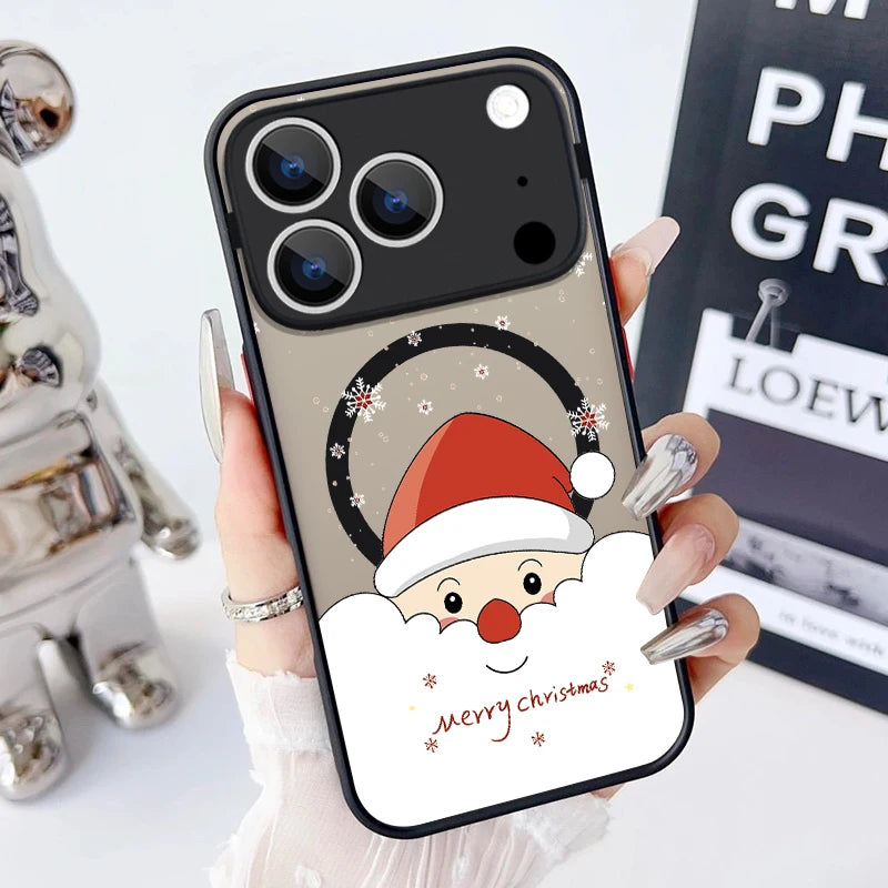 Christmas Pattern Magnetic Phone Case For iPhone Air 16e 17 16 15 Pro Max 14 13 12 Pro 11 16 Plus Shockproof Acrylic Matte Cover