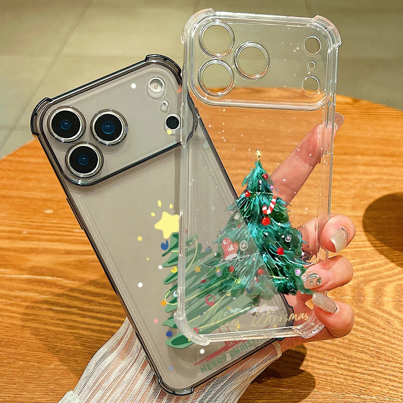 Christmas Tree Gifts Phone Case For iPhone Air 17 Pro 16 15 Pro Max 14 13 12 Pro 11 Shockproof Soft Silicone Transparent Cover