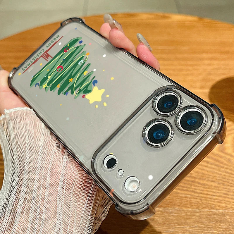 Christmas Tree Gifts Phone Case For iPhone Air 17 Pro 16 15 Pro Max 14 13 12 Pro 11 Shockproof Soft Silicone Transparent Cover
