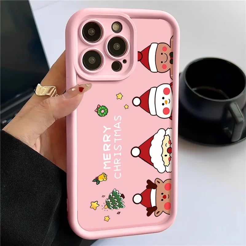 Merry Christmas Phone Case For iPhone 16e 16 Pro Max 15 14 Plus 13 12 Pro Max 11 Soft TPU Silicone Back Cover New Year Gift