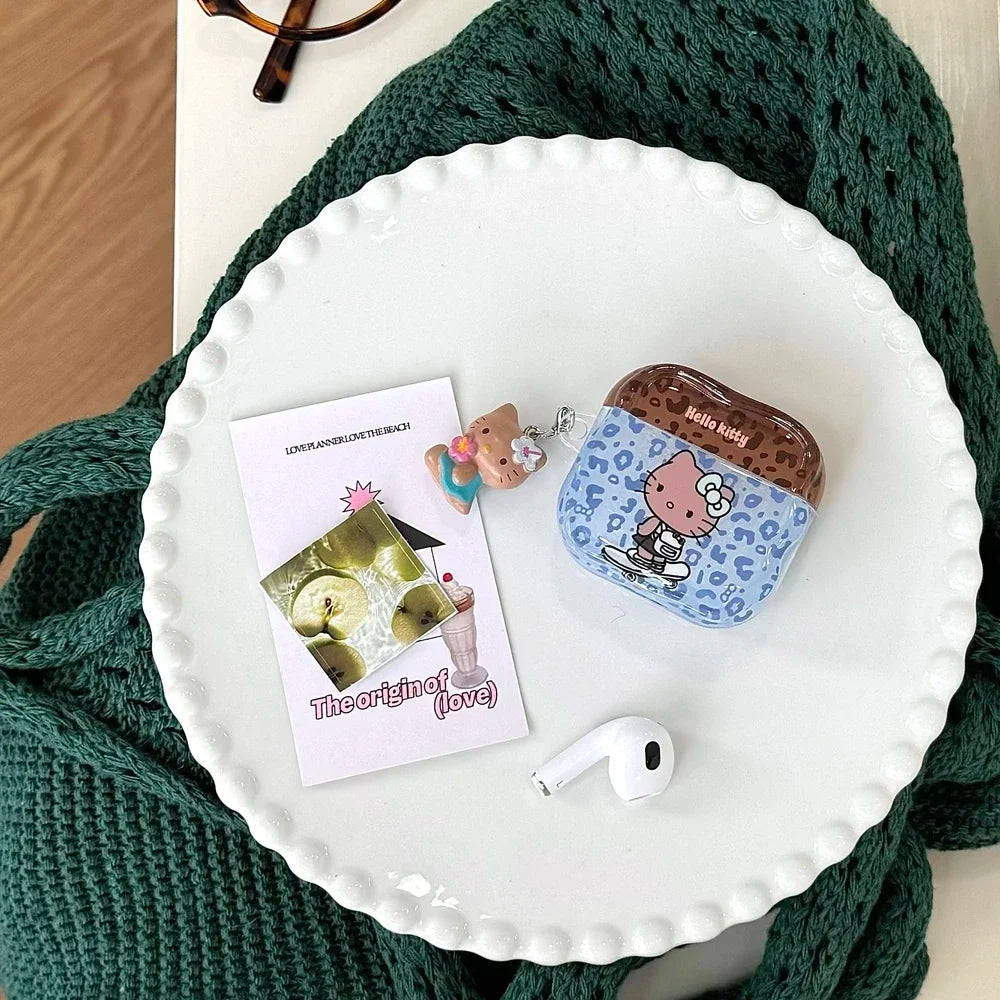 Earphone Case For Airpods 1 2 3 4 Pro 2 Cute Sanrio Hello Kitty leopard Print Wireless Bluetooth Headset Protective Soft Cover