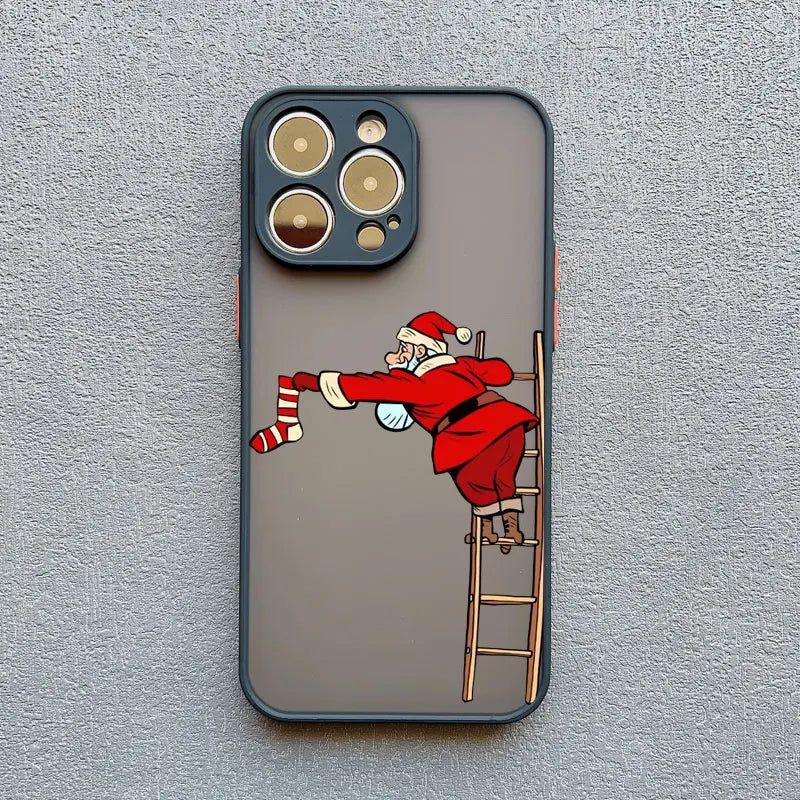 Luxury Cartoon Christmas Phone Cases for IPhone 11 12 13 Mini Pro Max 14 15 16 Pro Max Plus XS XR X Simple Santa Shockproof Case