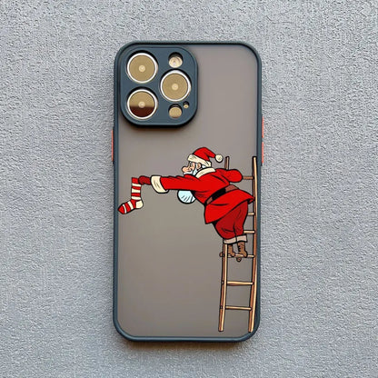 Luxury Cartoon Christmas Phone Cases for IPhone 11 12 13 Mini Pro Max 14 15 16 Pro Max Plus XS XR X Simple Santa Shockproof Case