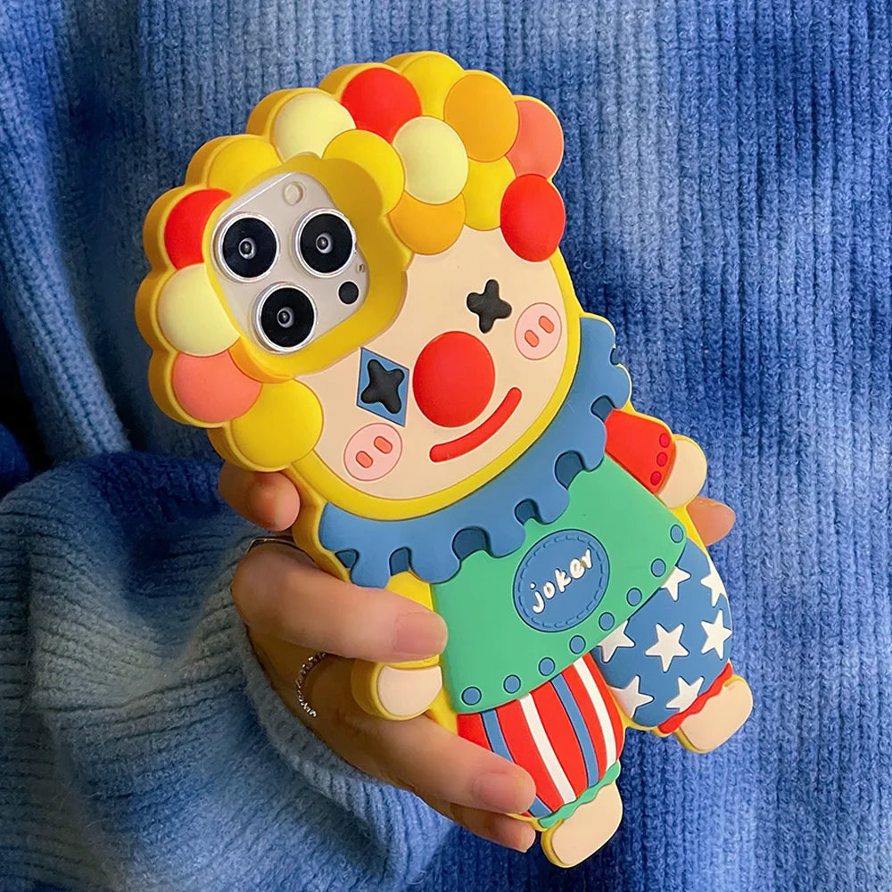 3D Cartoon Silicone Phone Case For iphone 17 16 15 14 Pro Max Face Cute Joker Clown Cases FO iphone 13 12 11 Shockproof Cover
