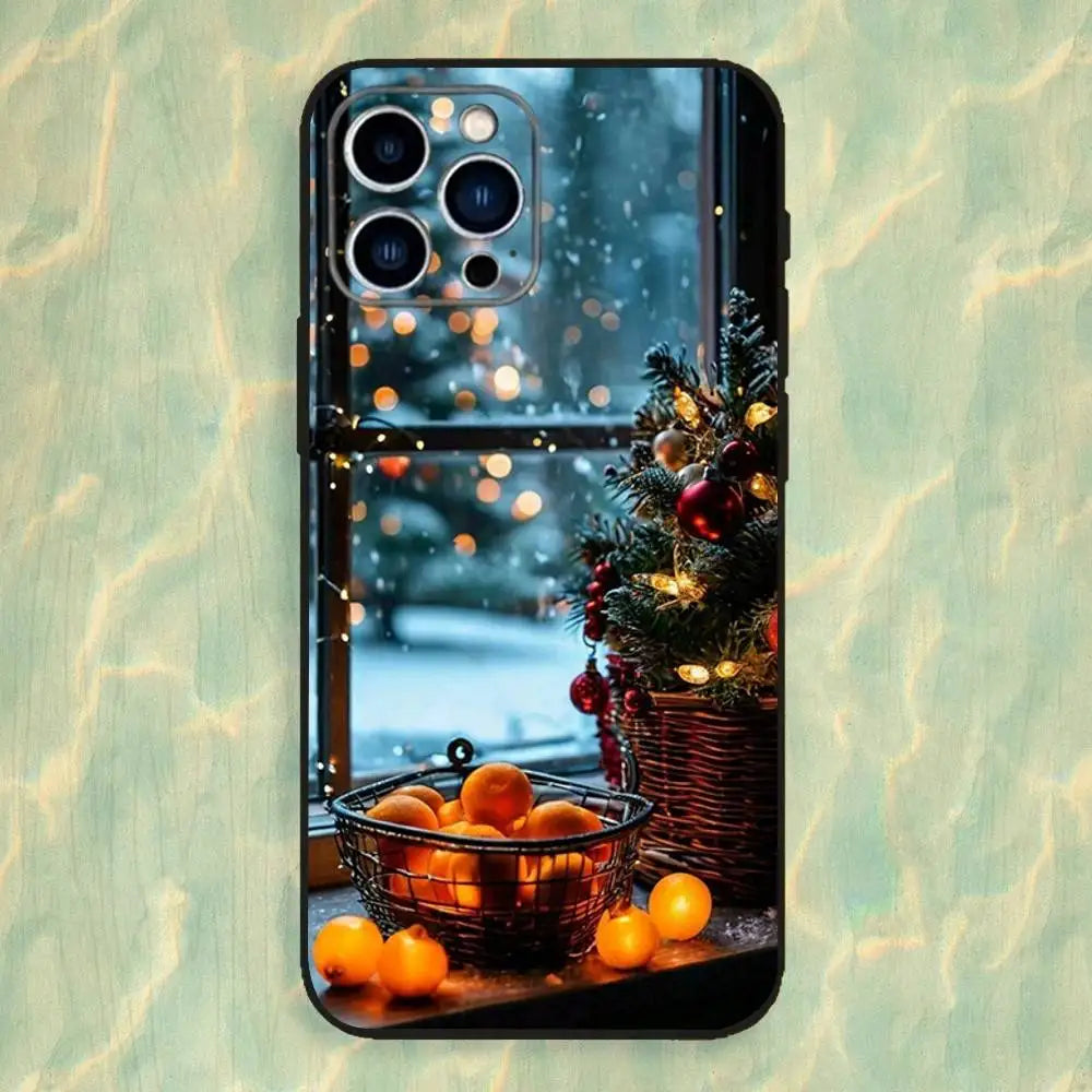 Christmas Coffee Cafe Phone Case For iPhone 16,15,14,13,12,11 Plus,Pro Max,XS,X,XR,SE,Mini,8,7,Soft Silicone Black Cover