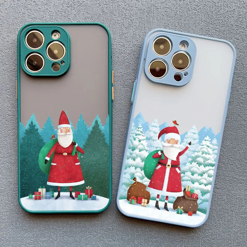 Luxury Cartoon Christmas Phone Cases for IPhone 11 12 13 Mini Pro Max 14 15 16 Pro Max Plus XS XR X Simple Santa Shockproof Case