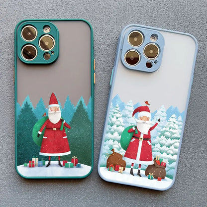 Luxury Cartoon Christmas Phone Cases for IPhone 11 12 13 Mini Pro Max 14 15 16 Pro Max Plus XS XR X Simple Santa Shockproof Case