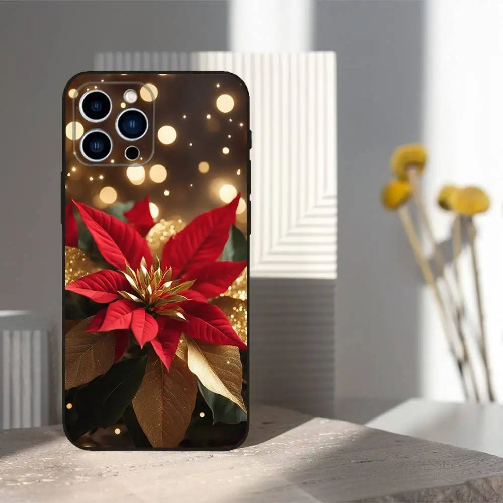 Christmas Art Decorations Phone Case For iPhone 16,15,14,13,12,11 Plus,Pro Max,XS,X,XR,SE,Mini,8,7,Soft Silicone Black Cover