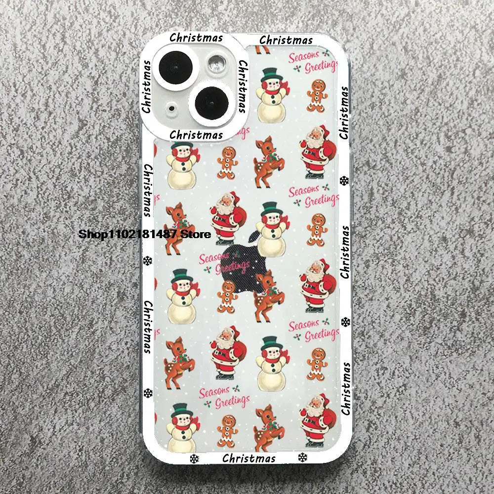 Cartoon New Year Christmas Phone Case For iPhone 13 12 11 14 15 16 17 Pro Max 16Plus 17AIR Cute elk santa Clear Soft bumper Case