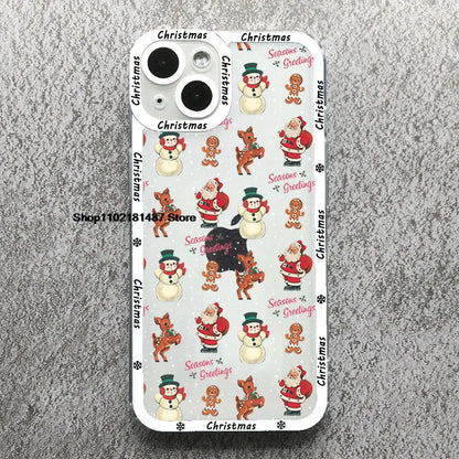 Cartoon New Year Christmas Phone Case For iPhone 13 12 11 14 15 16 17 Pro Max 16Plus 17AIR Cute elk santa Clear Soft bumper Case