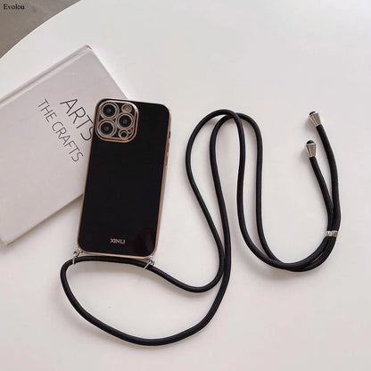 Crossbody lanyard Plating Phone Case For Nothing Phone 2 Soft TPU Lens protection Shockproof Back Cover For Nothing Phone 3A Pro