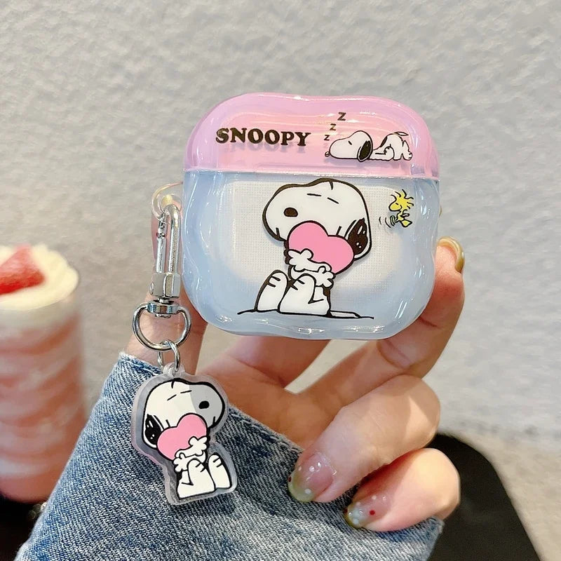Earphone Case For Airpods 1 2 3 4 Pro 2 Cute Cartoon Peanut Snoopy Wireless Bluetooth Headset Protective Cover With Key Chain