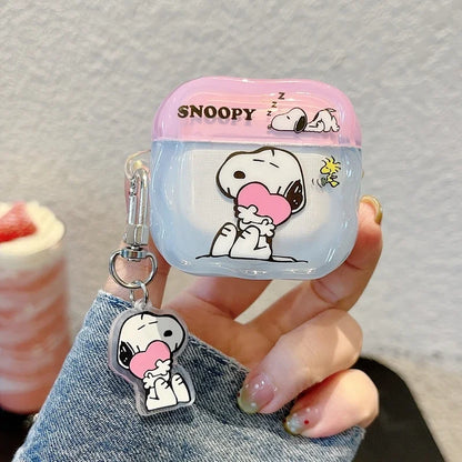 Earphone Case For Airpods 1 2 3 4 Pro 2 Cute Cartoon Peanut Snoopy Wireless Bluetooth Headset Protective Cover With Key Chain