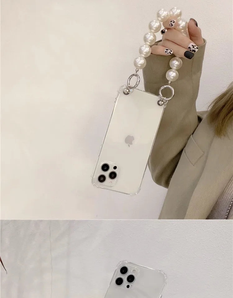 Pearl Bracelet Chain Phone case For iPhone 16 15 14 13 12 11 Pro X XS Max XR 7 8 Plus Shockproof Protection Cover