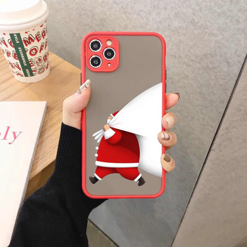 Luxury Cartoon Christmas Phone Cases for IPhone 11 12 13 Mini Pro Max 14 15 16 Pro Max Plus XS XR X Simple Santa Shockproof Case