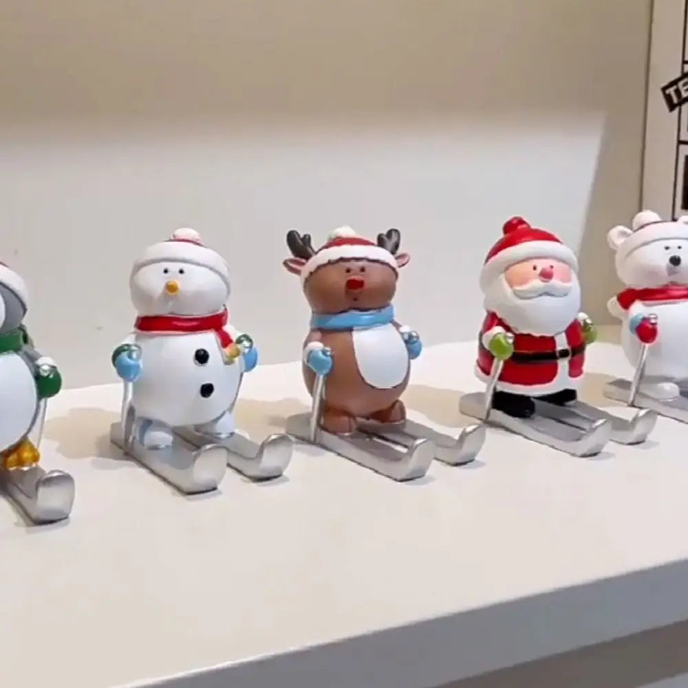 Christmas Style Santa Claus Phone Holder Cartoon Snowman/Penguin/Elk Phone Stand Resin Simulation Phone Support Home Desk