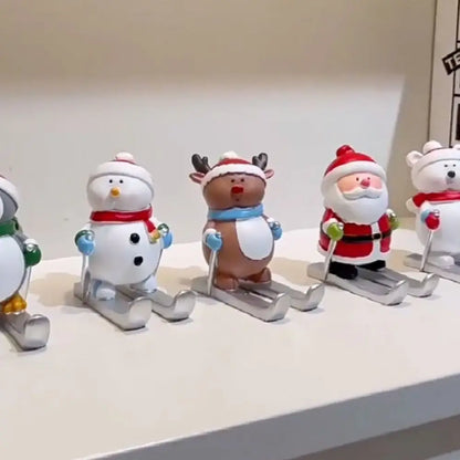 Christmas Style Santa Claus Phone Holder Cartoon Snowman/Penguin/Elk Phone Stand Resin Simulation Phone Support Home Desk