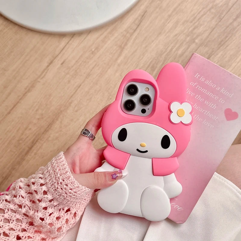 3D Kawaii Cute Cartoon Japan Sanrio Melody Phone Case For iPhone 15 Pro 14 13 12 11 Pro Max Cases Shockproof Soft Silicone Cover