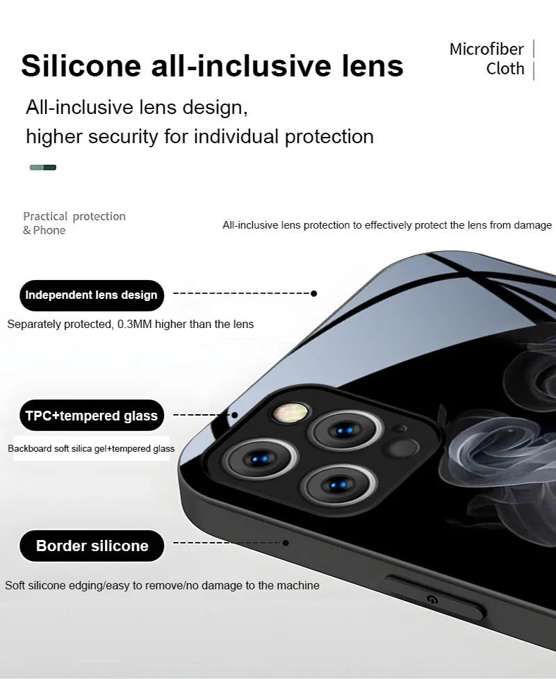 Suitable For [iPhone 11 12 13 14 15 16 Pro Max Plus Mini] Glass Phone Case Cover,Protect Soft Cover Cases