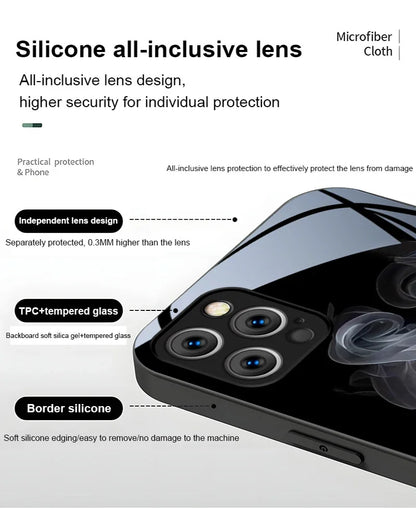 Suitable For [iPhone 11 12 13 14 15 16 Pro Max Plus Mini] Glass Phone Case Cover,Protect Soft Cover Cases