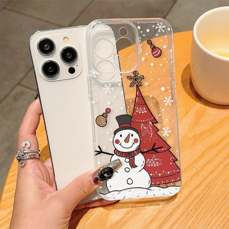 New Year Christmas Gift Clear Phone Case For iPhone 17 16 15 14 13 12 11 Pro Max Air Plus 13Mini Santa Claus Shell Cover Fundas