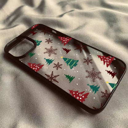 Christmas Tree Snowman Transparent Phone Case For iPhone 17 16 15 Pro Max Plus 14 13 12 11 17 Air Fashionable Shockproof Cover