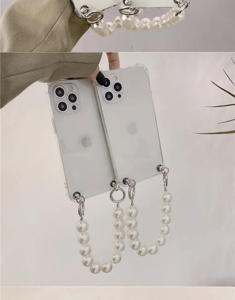 Pearl Bracelet Chain Phone case For iPhone 16 15 14 13 12 11 Pro X XS Max XR 7 8 Plus Shockproof Protection Cover