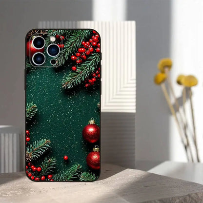 Christmas Art Decorations Phone Case For iPhone 16,15,14,13,12,11 Plus,Pro Max,XS,X,XR,SE,Mini,8,7,Soft Silicone Black Cover