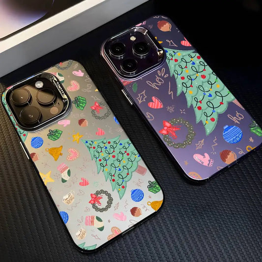 Christmas Tree Comic Version Phone Case For IPhone 17 16 15 14 13 12 11 Pro Max Air Multicolor Matte Laser Metallic Aurora Funda