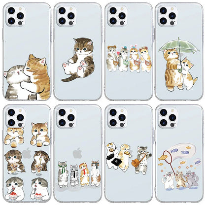 Cartoon Cat Couple Phone Case For iPhone 11 12 13 14 Pro MAX 7 8 Plus Cases For iPhone XR X XS MAX Cover Shockproof Fundas Bags