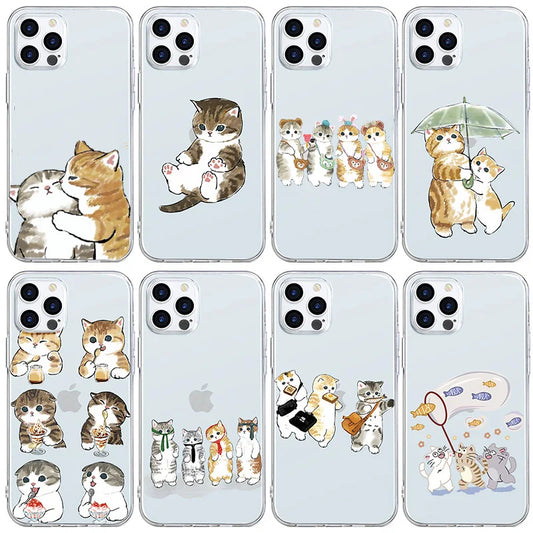 Cartoon Cat Couple Phone Case For iPhone 11 12 13 14 Pro MAX 7 8 Plus Cases For iPhone XR X XS MAX Cover Shockproof Fundas Bags