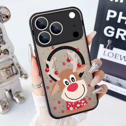 Christmas Pattern Magnetic Phone Case For iPhone Air 16e 17 16 15 Pro Max 14 13 12 Pro 11 16 Plus Shockproof Acrylic Matte Cover