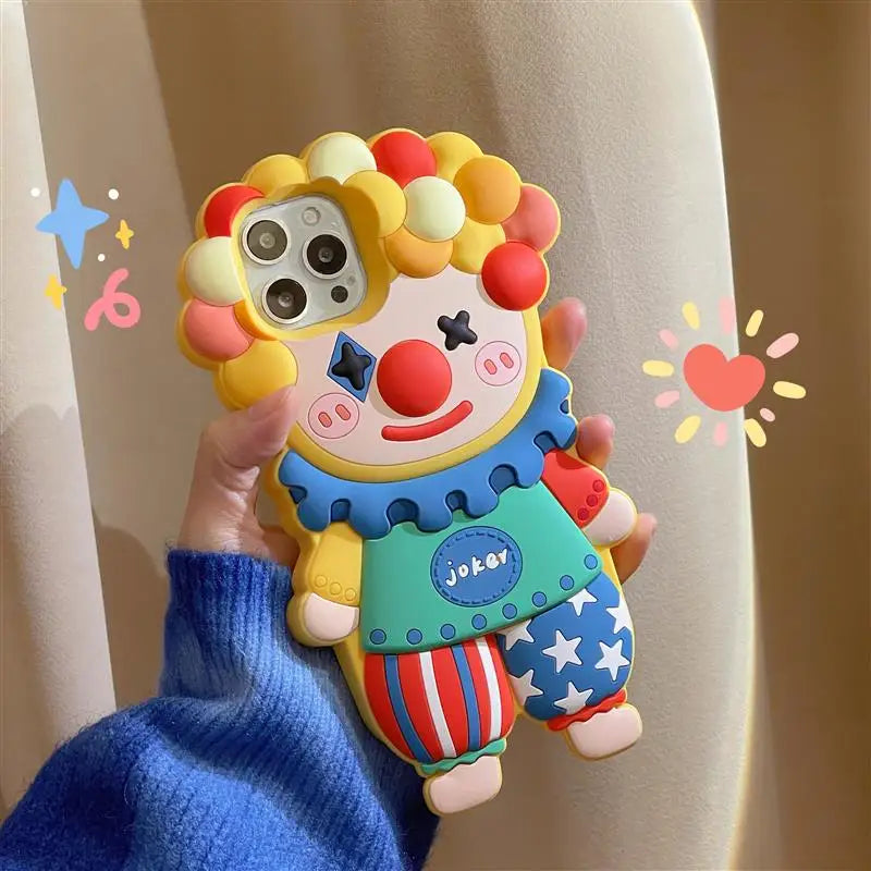 3D Cartoon Silicone Phone Case For iphone 17 16 15 14 Pro Max Face Cute Joker Clown Cases FO iphone 13 12 11 Shockproof Cover