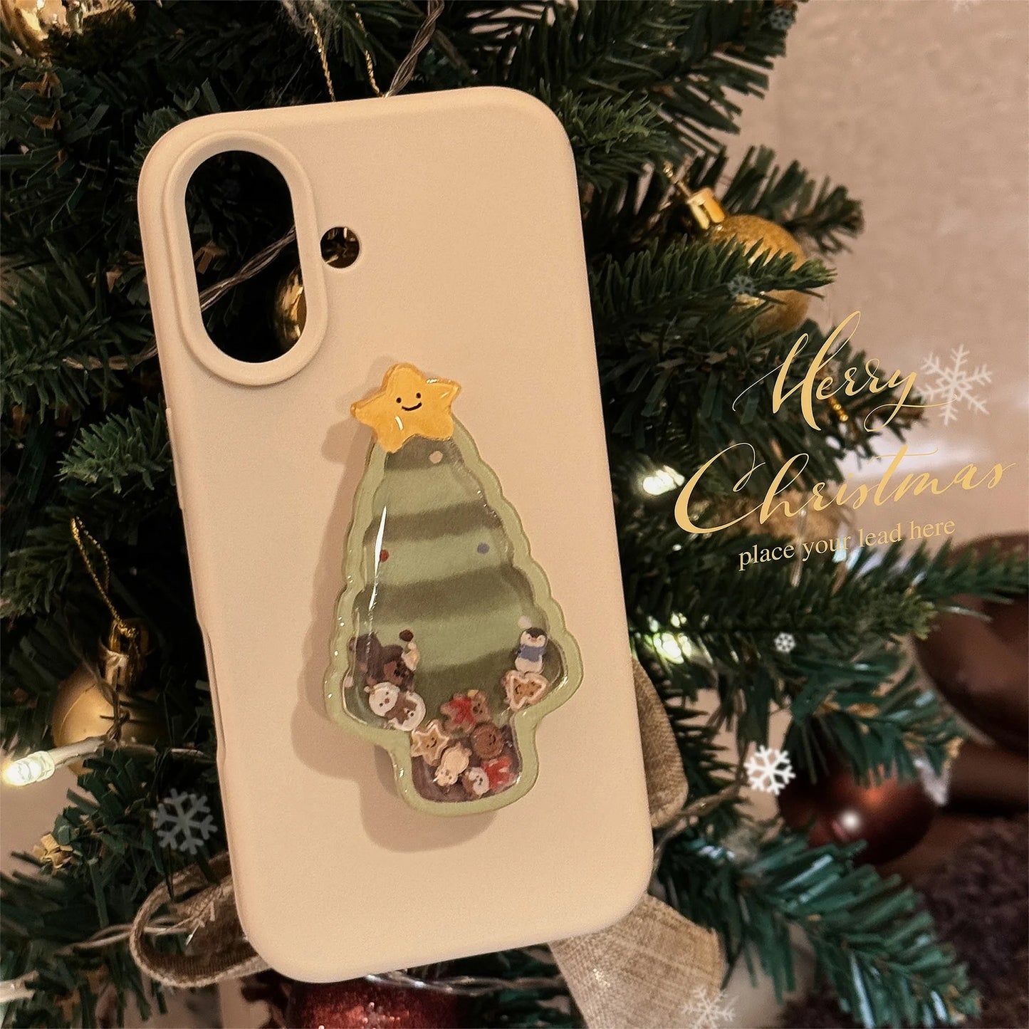 Christmas Tree Phone Cases with Holder for iPhone 16 15 14 Pro Max 13 12 11 Soft Matte Shockproof Cover with Stand
