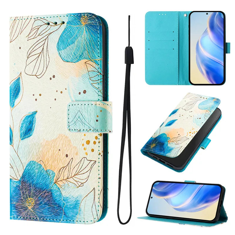 13 Leather Phone Case For iPhone 13 12 Mini 11 Pro 13Pro 12Pro Max 11Pro Coque Flip Cover Wallet Magnetic Painted Cases Cat Bear