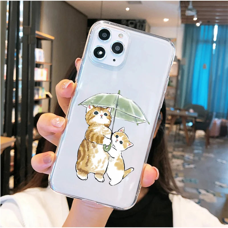 Cartoon Cat Couple Phone Case For iPhone 11 12 13 14 Pro MAX 7 8 Plus Cases For iPhone XR X XS MAX Cover Shockproof Fundas Bags