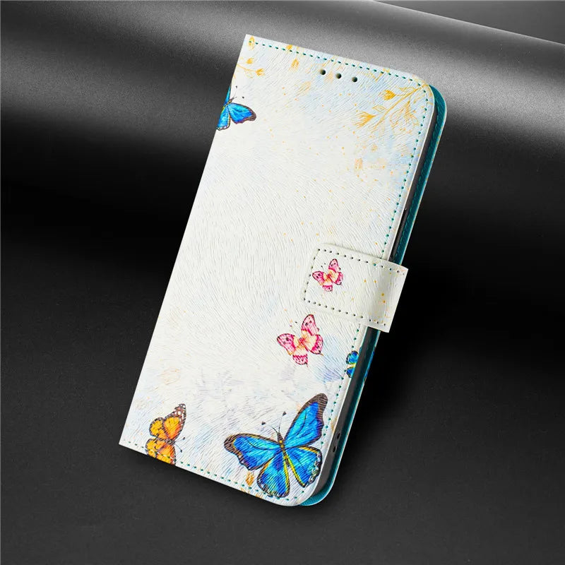 13 Leather Phone Case For iPhone 13 12 Mini 11 Pro 13Pro 12Pro Max 11Pro Coque Flip Cover Wallet Magnetic Painted Cases Cat Bear