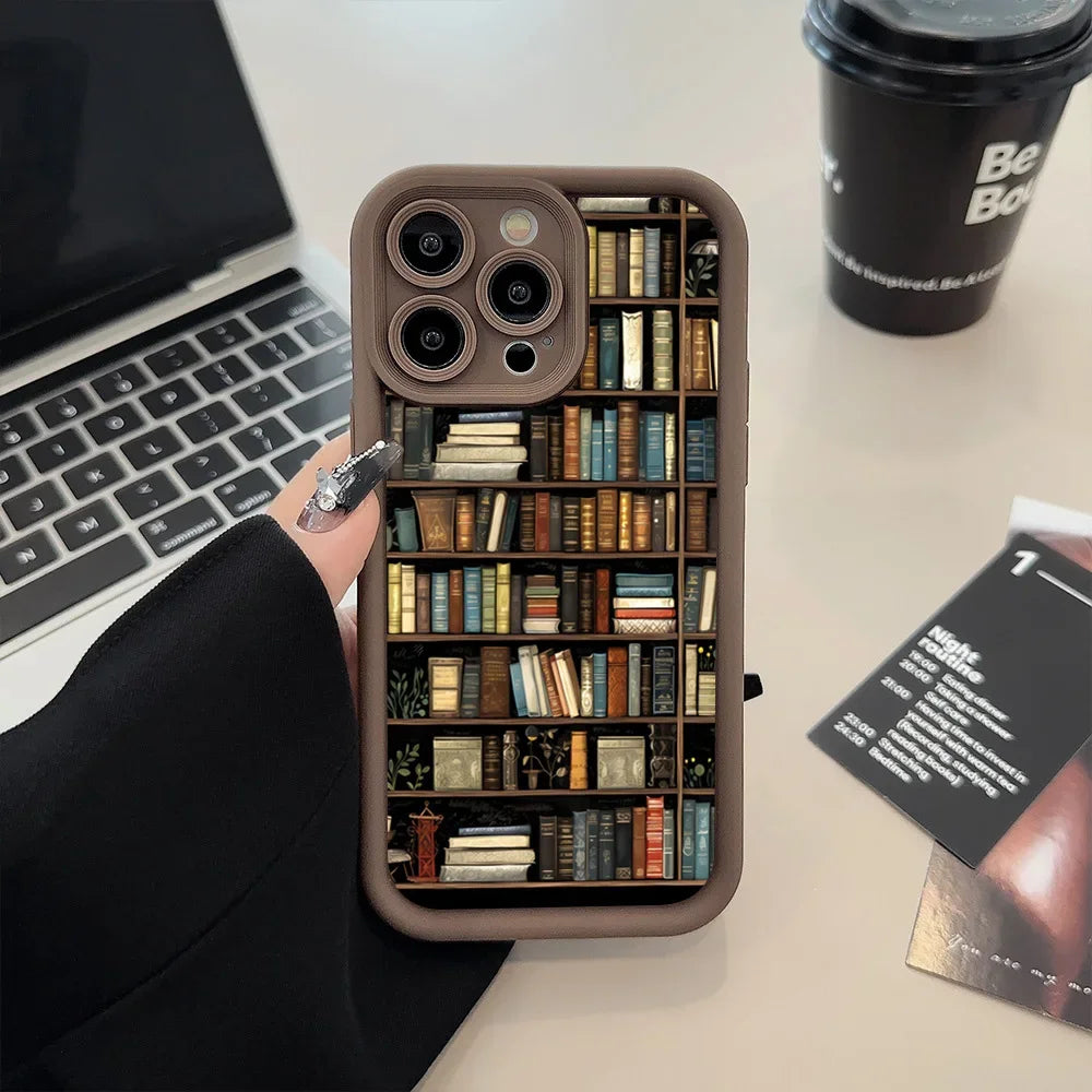 Book Shelf Creative Pattern Silicone Phone Case For iPhone 16 Pro Max Cases iPhone 15 14 13 12 11 XS Max X XR 7 8 Plus 16E Cover
