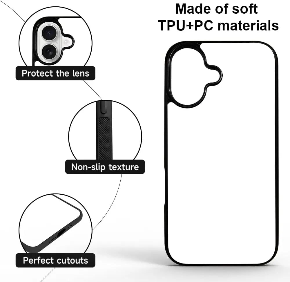 sublimation blank phone cases for iphone 16 15 14 13 12 11 15 pro max Soft Rubber + Hard PC Anti-Slip Printable Heat Press